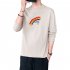 Men s T shirt Autumn Printing Loose Long sleeve Bottoming Shirt Apricot XL