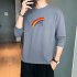 Men s T shirt Autumn Printing Loose Long sleeve Bottoming Shirt Gray blue XL