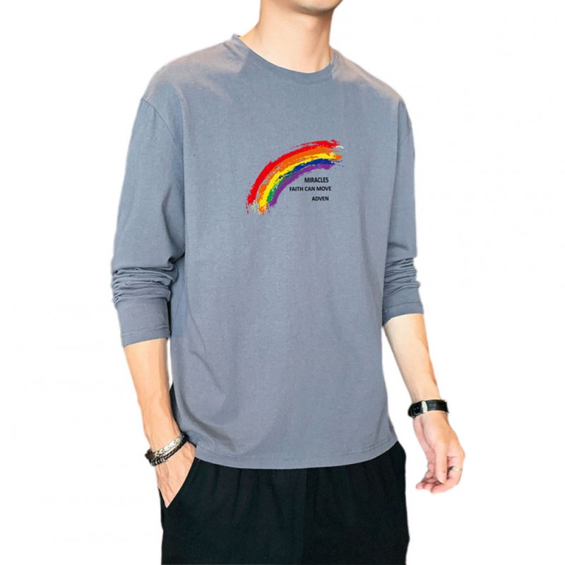 Men's T-shirt Autumn Printing Loose Long-sleeve Bottoming Shirt Gray blue_XL