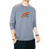 Men s T shirt Autumn Printing Loose Long sleeve Bottoming Shirt Gray blue XL