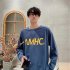 Men s T shirt Spring and Autumn Long sleeve Letter Printing Crew  Neck All match Bottoming Shirt Blue  XL
