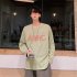 Men s T shirt Spring and Autumn Long sleeve Letter Printing Crew  Neck All match Bottoming Shirt Green  XXL