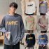 Men s T shirt Spring and Autumn Long sleeve Letter Printing Crew  Neck All match Bottoming Shirt Brown  M
