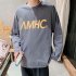 Men s T shirt Spring and Autumn Long sleeve Letter Printing Crew  Neck All match Bottoming Shirt Gray  XL