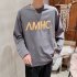 Men s T shirt Spring and Autumn Long sleeve Letter Printing Crew  Neck All match Bottoming Shirt Gray  XL