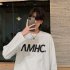 Men s T shirt Spring and Autumn Long sleeve Letter Printing Crew  Neck All match Bottoming Shirt White  XXL