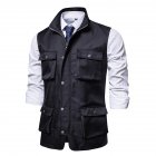 Men s Vest Autumn and Winter Casual Multi pocket Solid Color Vest Black  XL