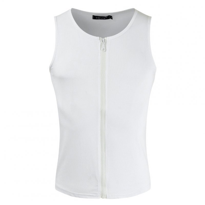 Men's Vest Casual Half-opening Seamless Fitness Zipper Vest White_3XL