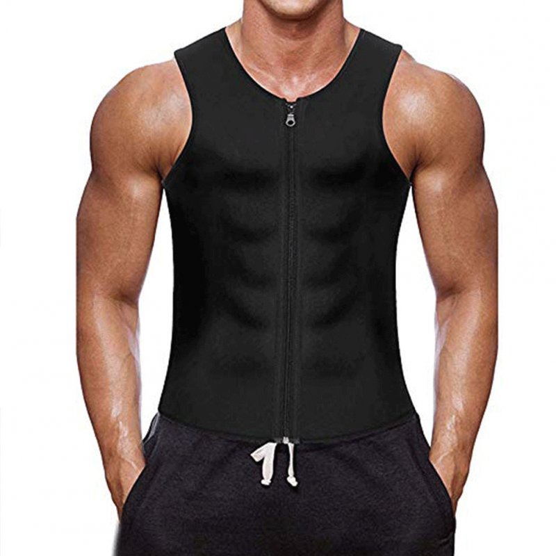 Men's Vest Casual Half-opening Seamless Fitness Zipper Vest Black _M