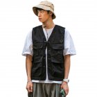 Men s Vest Summer Multi pocket Loose All match Sleeveless Vest black XL