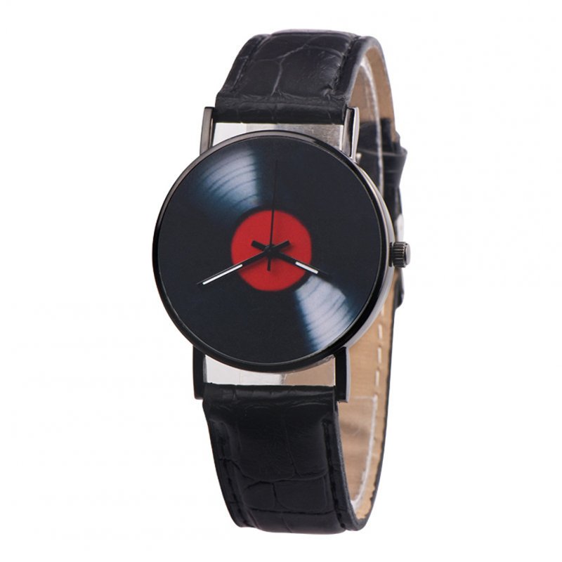 Men's Wristwatch Simple Style  Record Modeling Fake Leather Quartz Watch black