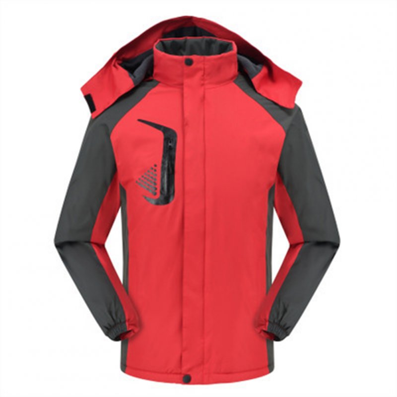 Men's and Women's Jackets Winter Velvet Thickening Windproof and Rainproof Mountaineering Clothes red_M