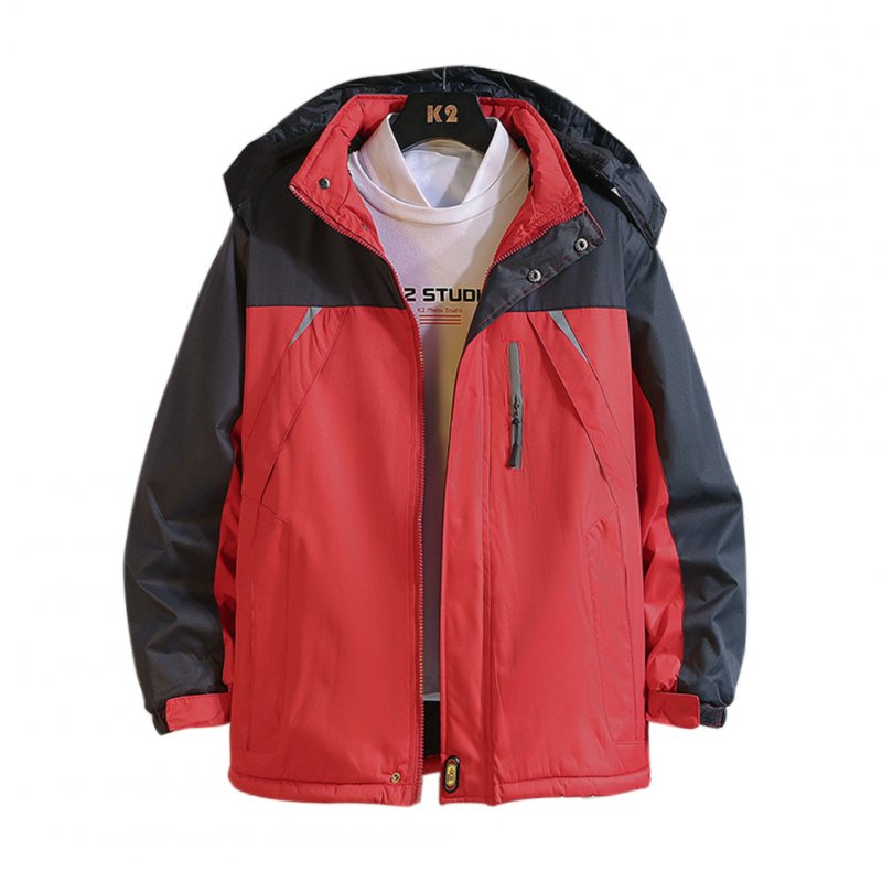 Men's and Women's Jackets Winter Windproof and Rainproof Thickening Outdoor Mountaineering Clothes Reflective strip red_M