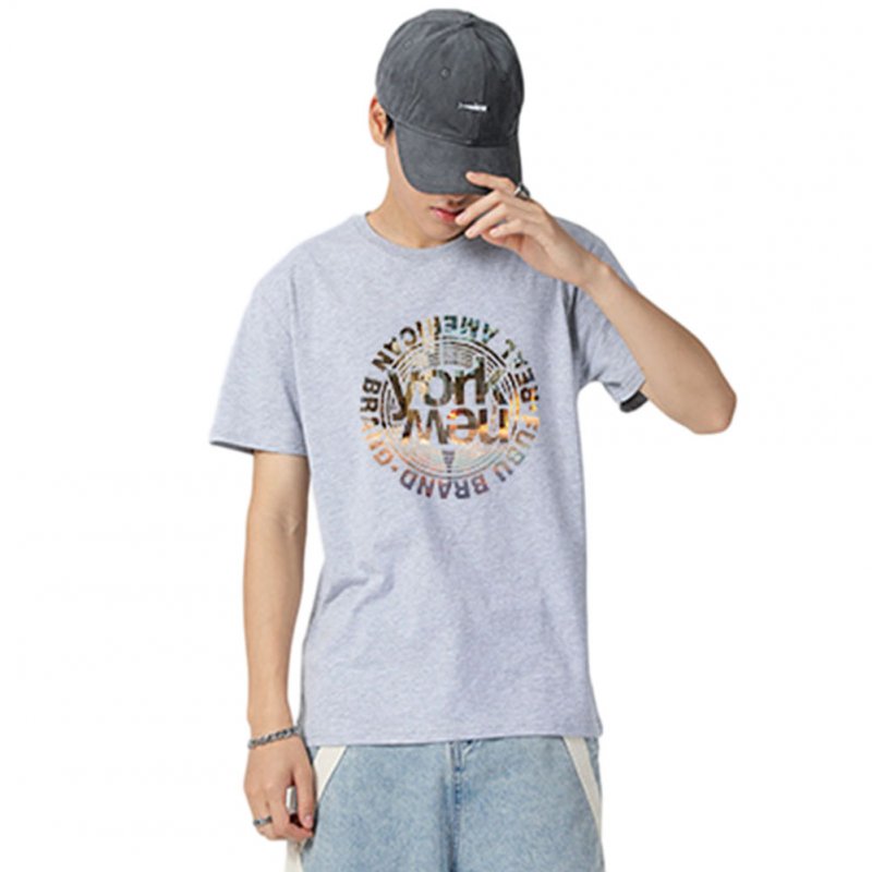 Men's and Women's T-shirt Short-sleeve Summer Retro Style Loose Letter Printing Casual Top Gray _XL