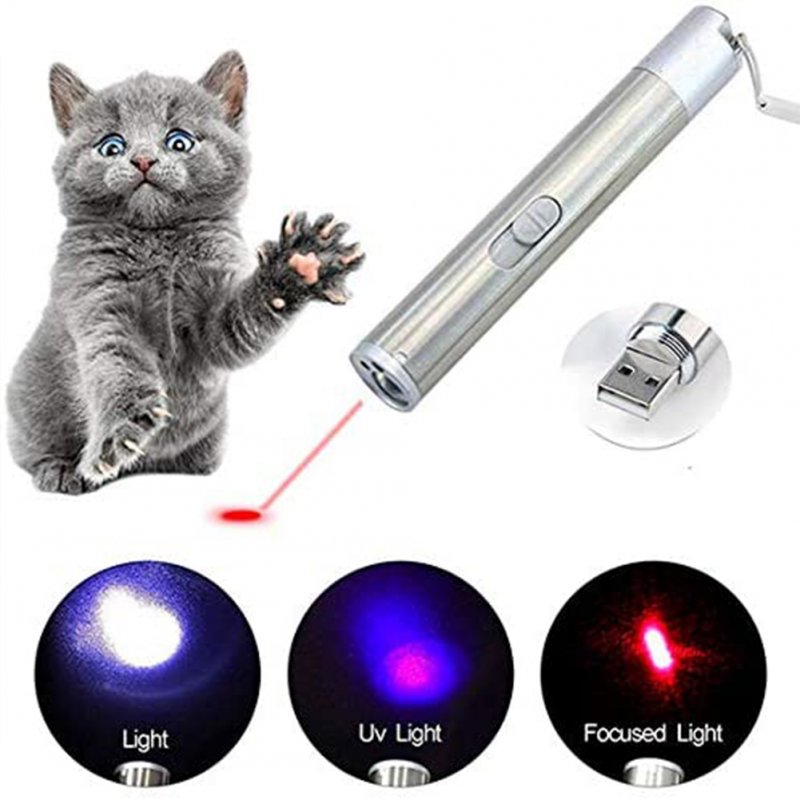 Metal Funny  Cat  Stick With Usb Rechargeable Led Projection Pattern Multi-pattern Red Light Green Light Switchable Pet Interactive Toy 5-in-1