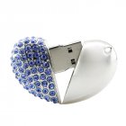 Metal Heart Shape Blue Artificial Diamond Inlaid U Disk Flash Drive 32G