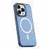 Metal Lens Stand Matte Phone Case for Mag Wireless Magnet Charging Back Cover Blue for iPhone14 plus