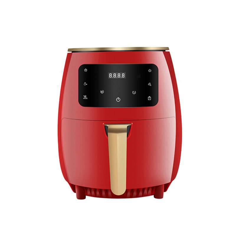 Metal Multifunctional Air  Fryer With Anti-skid Handle Household Non-fume Touch Screen 4.5l Large Capacity Smart Oven Bake Machine Red_EU plug