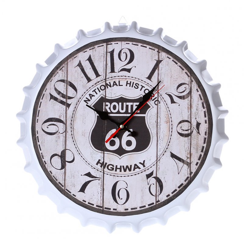 Metal Retro Bottle Cap Mute Wall Clock  Beer Bottle Cover Wall Clock Home Decoration Self-provided 1 AA Battery Style 4