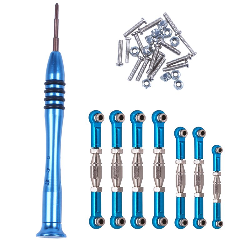 Metal Servo Linkage Pull Rod Adjustable Lever Steering Tie Rod Set for WLtoys 144001 1/14 RC Car Upgrade Parts yf012454 blue