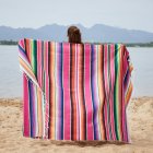 Mexican Indian Style Manual Rainbow Color Hanging Tapestry Beach Picnic Blanket Rose red_150x180cm+ tassel