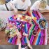 Mexican Indian Style Manual Rainbow Color Hanging Tapestry Beach Picnic Blanket Rose red 150x180cm  tassel