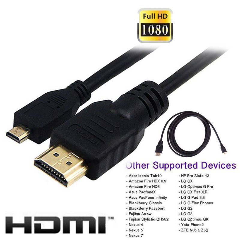 Micro HDMI to HDMI 1080P Data Cable for Smartphones Tablets 2M
