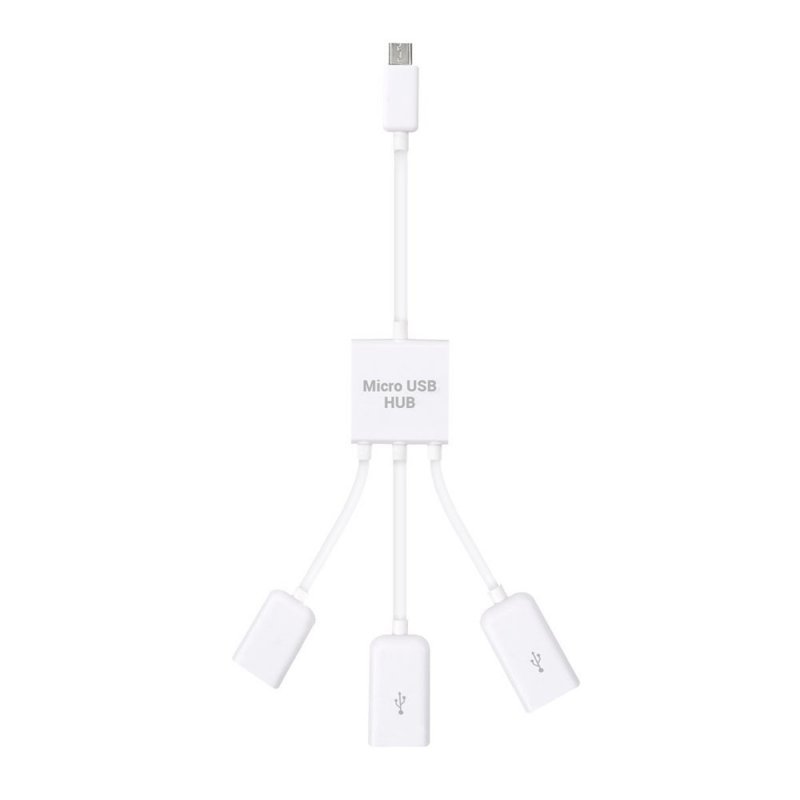 Micro USB OTG Hub Adapter for Smartphone / Tablet Micro USB Splitter for Apple Samsung Lenovo White 3 in 1