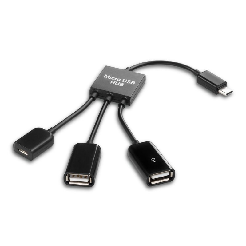 Micro USB OTG Hub Adapter for Smartphone / Tablet Micro USB Splitter for Apple Samsung Lenovo Black 3 in 1