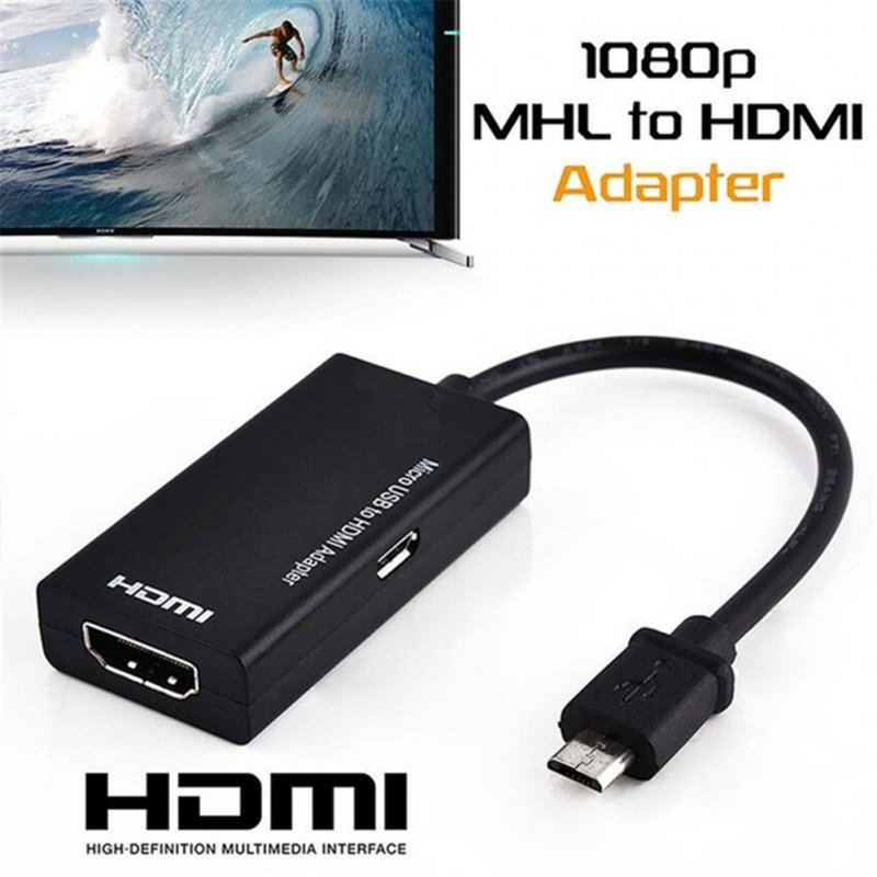 Micro USB to HDMI HDTV Adapter 1080P HD Audio Video Output Converter Compatible for Android Smart Phones & Tablets with MHL Function black