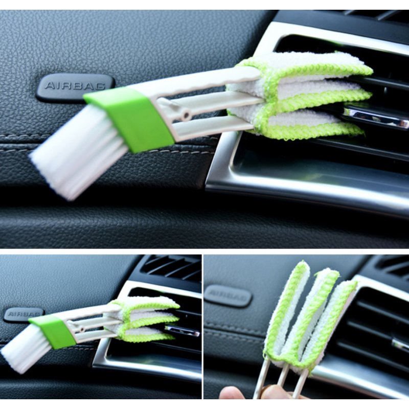 Microfiber Car Air Vent Cleaning Device Multi-purpose Brush Double Sliding Brush Green