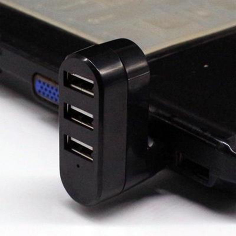 Mini 3 Ports USB2.0 HUB Rotate USB HUB Adapter for PC Desktop Laptop Notebook black