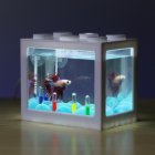 Mini Aquarium with Light Fishbowl for Home Office Tea Table Decoration White