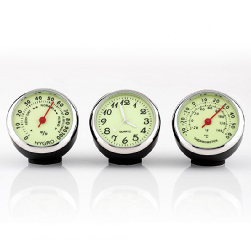 Mini Car Automobile Clock /Auto Automotive Thermometer/ Humidity Meter Decoration Clock  Fluorescent 3pcs/set