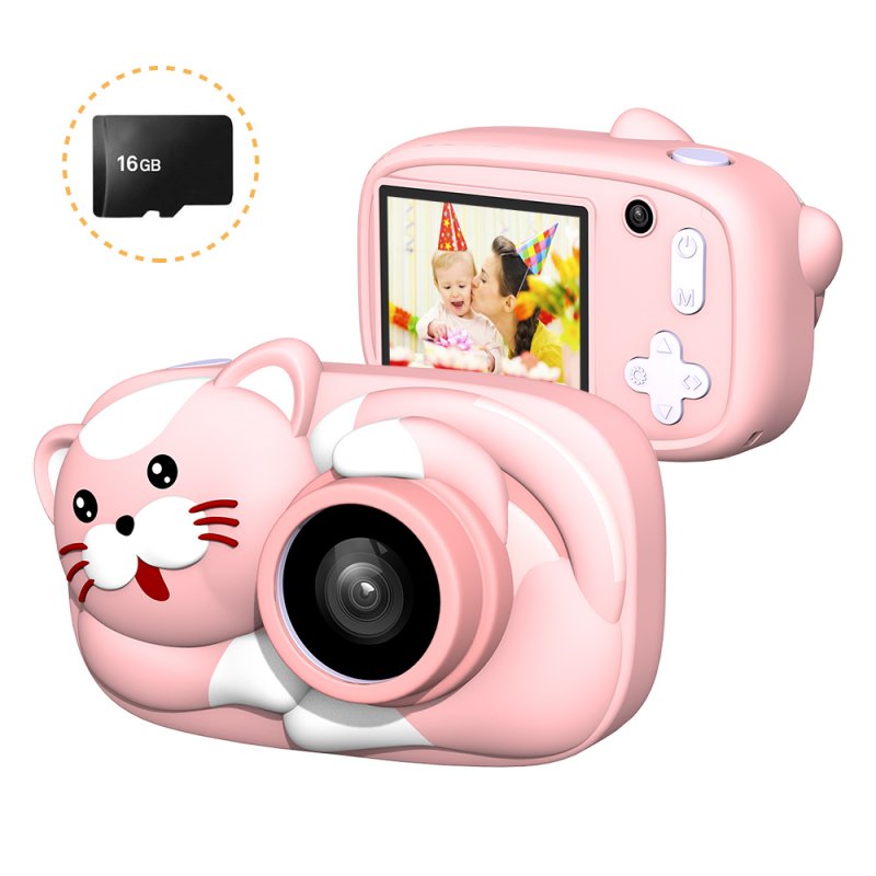 Mini Cartoon Kids Digital Camera 26MP 1080P Video Camera Camcorder 2.4 Inch IPS Screen Dual Camera Lens Shockproof for Children Cream pink cat