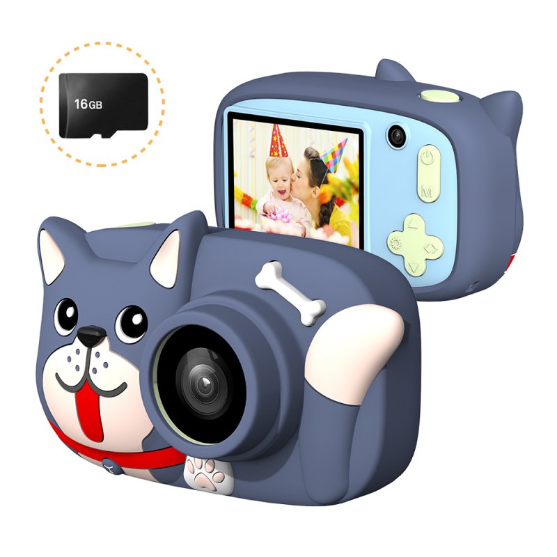 Mini Cartoon Kids Digital Camera 26MP 1080P Video Camera Camcorder 2.4 Inch IPS Screen Dual Camera Lens Shockproof for Children Shark Blue Dog