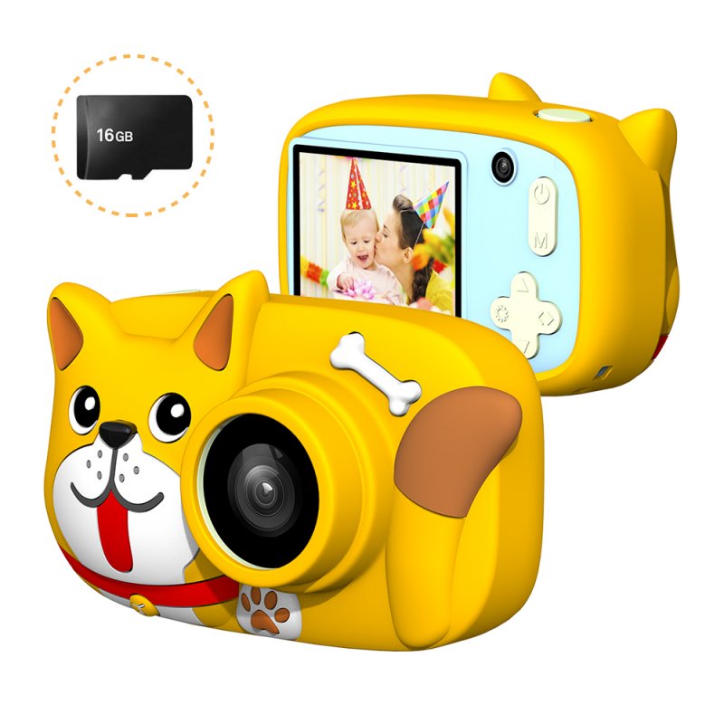 Mini Cartoon Kids Digital Camera 26MP 1080P Video Camera Camcorder 2.4 Inch IPS Screen Dual Camera Lens Shockproof for Children Crescent yellow dog