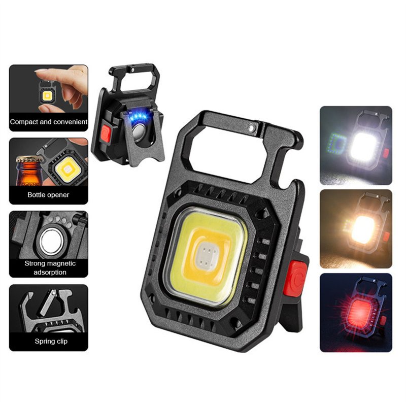 Mini Cob Keychain Light 3 Modes Usb Rechargeable Strong Magnetic Emergency Lamp