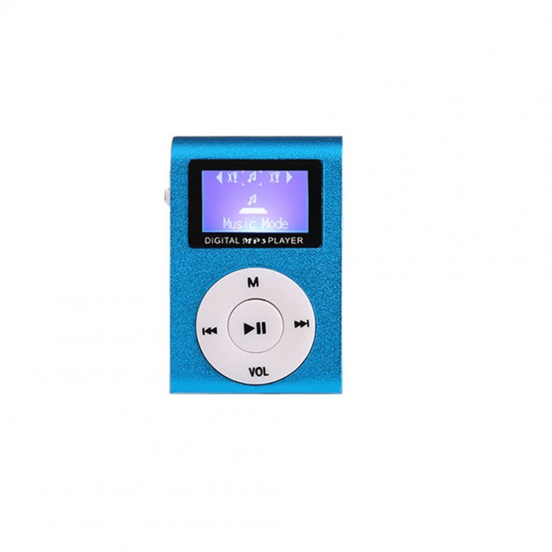 Mini Cube Clip-type Mp3 Player Display Rechargeable Portable Music Speaker with Earphone Usb Cable blue