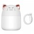 Mini Humidifier With Colorful Night Light 250ml Large Capacity Home Desktop Cool Mist Aroma Diffuser Purifier White  Cat