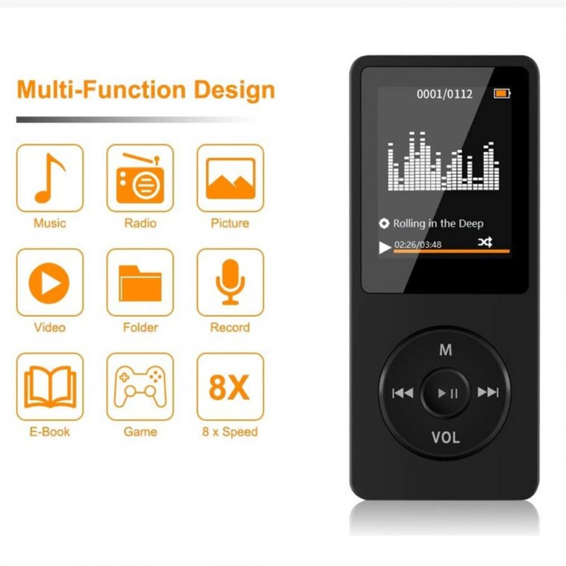 Mini Mp3 Player Mp4 E-book Recording Pen Fm Radio Multi-functional Electronic Memory Card Speaker With Charging Line Headphones black
