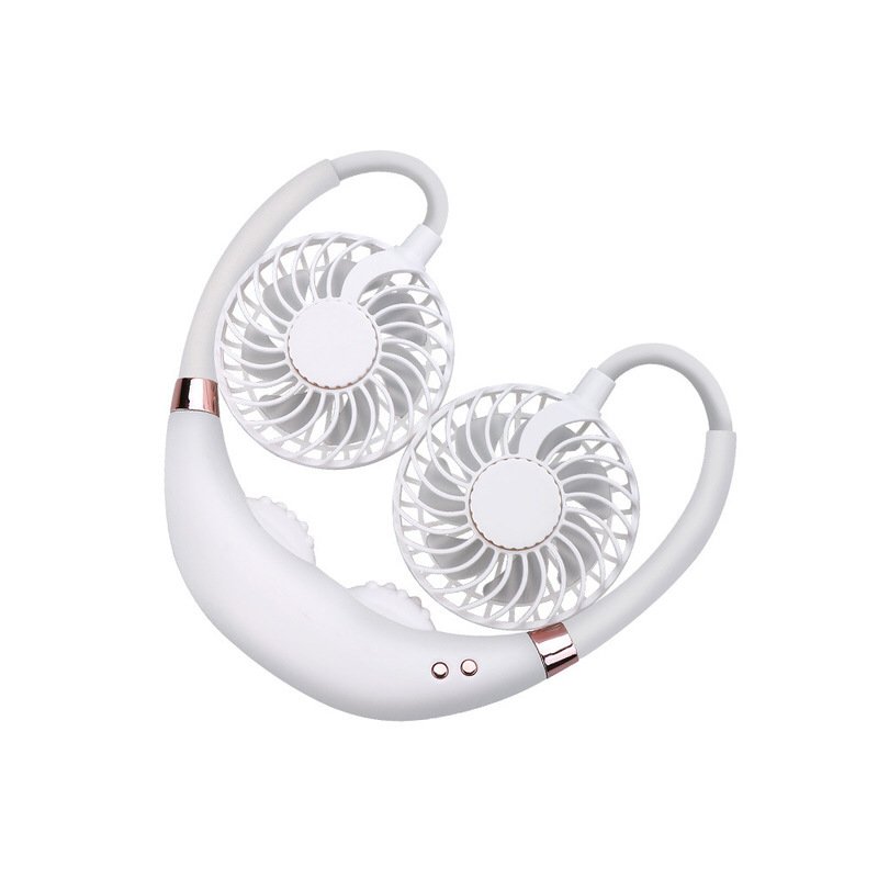 Mini Neck Hanging Fan with Massage Function USB Charging Sports Small Fan Silent Folding Air Cooler White rose gold_24*18.5*4CM