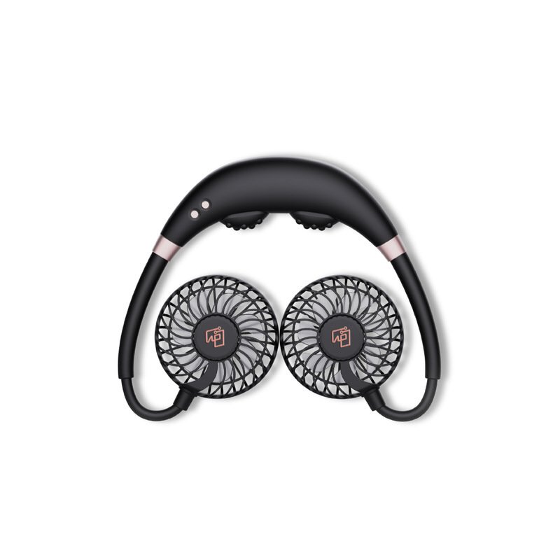 Mini Neck Hanging Fan with Massage Function USB Charging Sports Small Fan Silent Folding Air Cooler Black rose gold_24*18.5*4CM