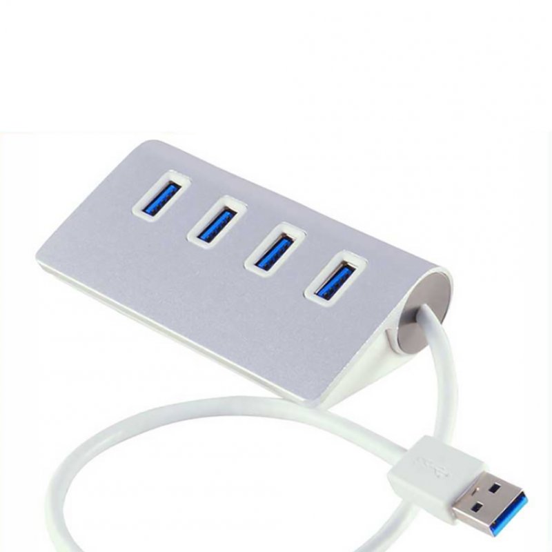 Mini Portable 4 Ports Aluminum Alloy USB Distributor Connector High Speed 3.0 Multiple HUB Splitter Adapter for Hard Drive Laptop Computer Cellphone Camera Silver