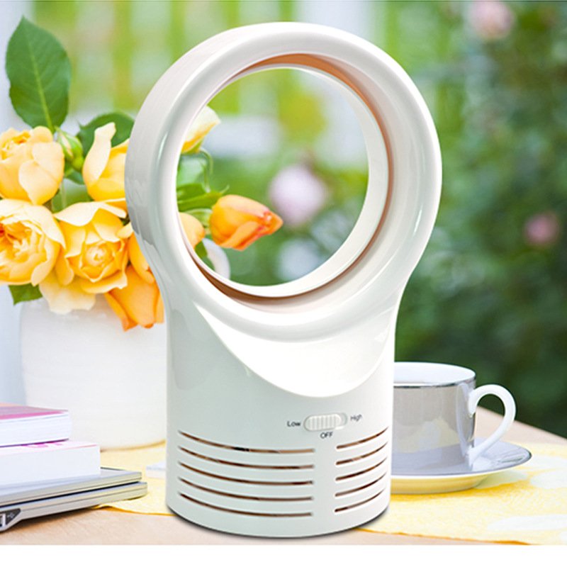 Mini Portable Desktop Bladeless Fan Cute No Fan-Leaf Cooler Cooling Fan for Office Study White (US regulations)