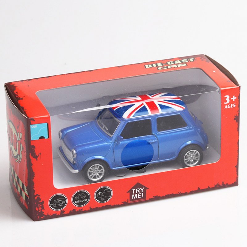 Mini Simulate the Union Flag Pattern Alloy Car Pull Back Door Opening Toy for Boys(Box Packing) blue