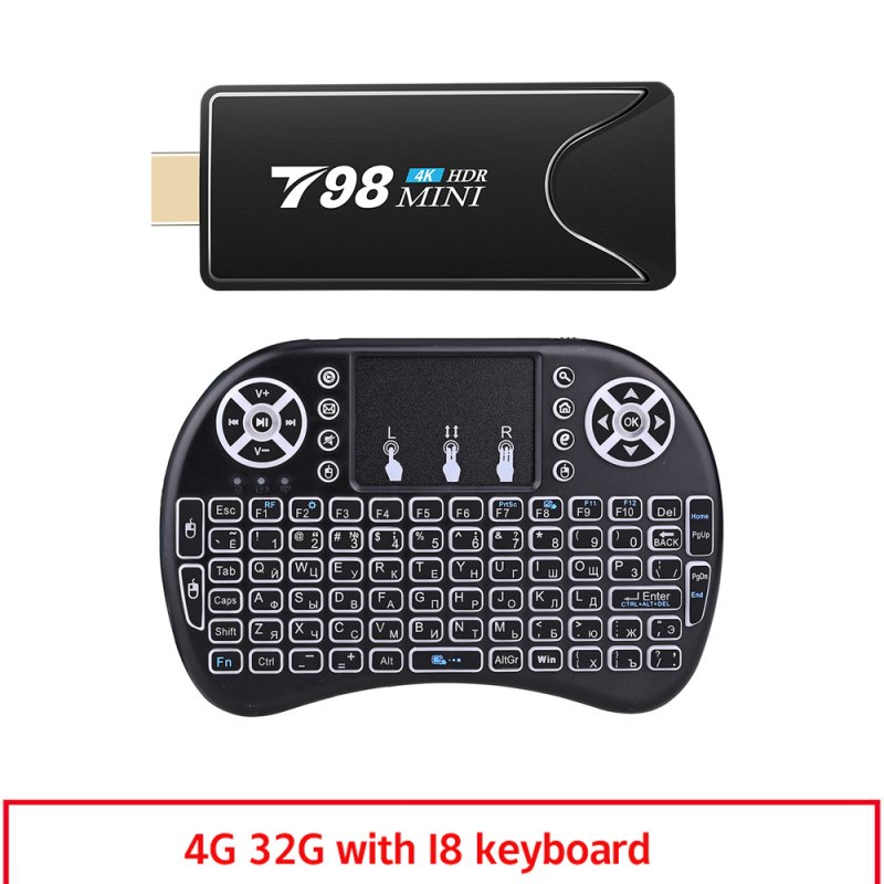 Mini Tv  Stick  Box Tv Android 10 4g 32g T98 Mini Tv Box Rk3318 Tv Box Smart Tv Box Media Player Tv Receiver 4+32G_Australian plug+I8 Keyboard