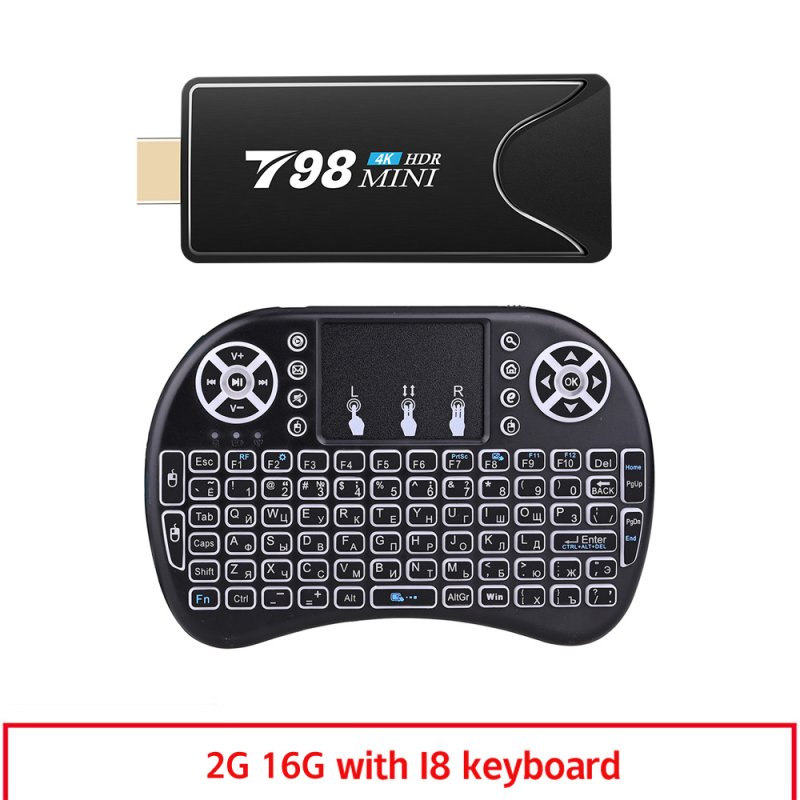 Mini Tv  Stick  Box Tv T98 Mini Tvbox Rk3318 Android10.0 Tv  Box Media Player Tv Receiver 2+16g 2+16G_British plug+I8 Keyboard