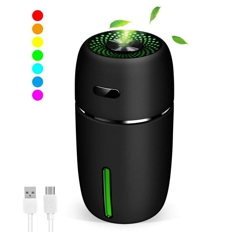 Mini USB Air Humidifier Aroma Diffuser Car Essential Oil Air Purifier with LED black