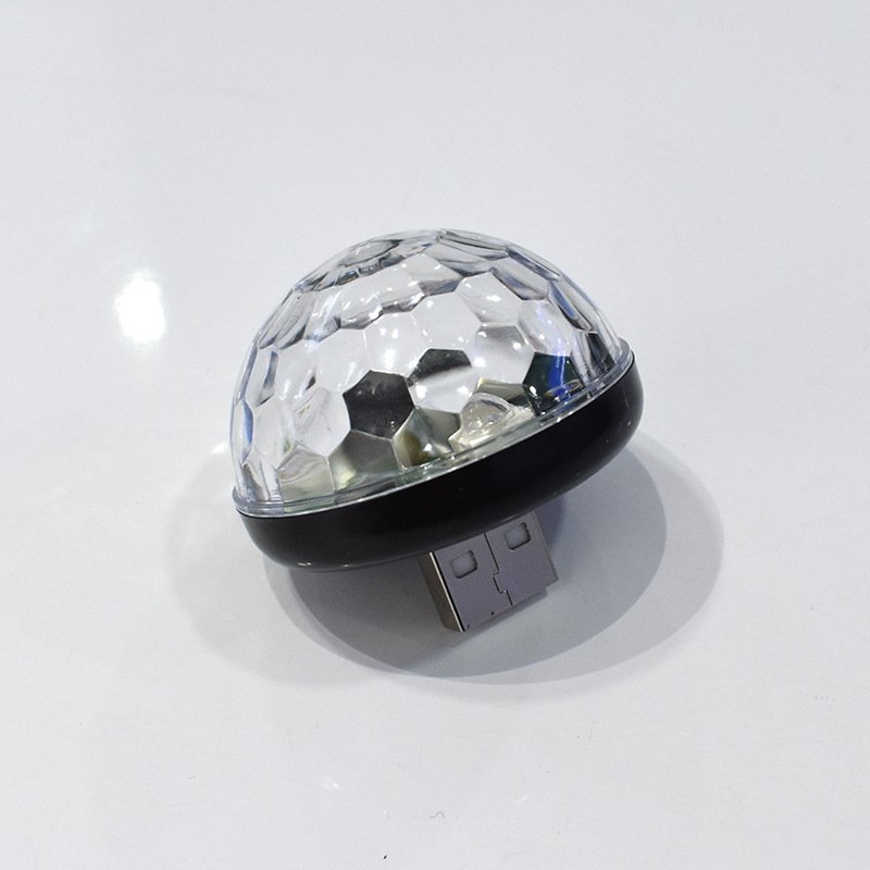 Mini USB Sound-controlled RGB Magic Ball Lamp for Car DJ Stage Android Apple Phone Black + USB connector